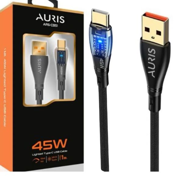 Auris CB51 Işıklı 45W Usb Type C Şarj Kablosu